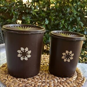 Vintage Brown Tupperware Canister Duo